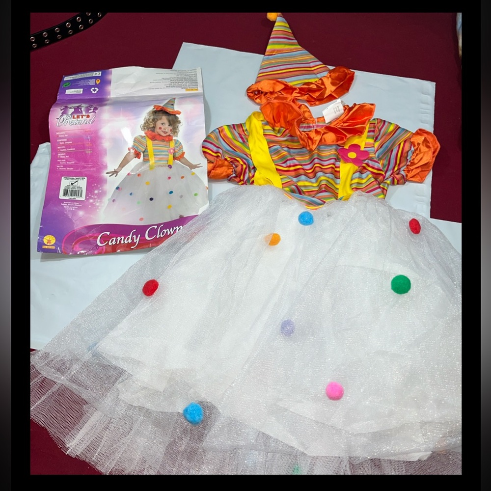 CLOWN DRESS HAT girls Colorful Striped Halloween Costume Child Size Medium 8-10